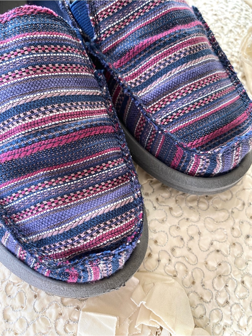Sanuk Purple Multicolored Striped Donna Caroline Slip On Canvas Shoes Women Sz 7 - Picture 7 of 15